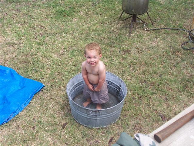 My boy in the washtub